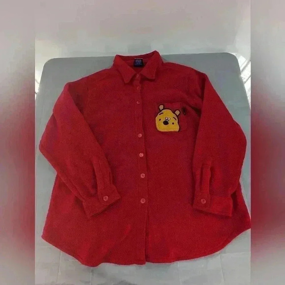 Disney Winnie The Pooh Womens Size 22W/24W Red Full Button Fleece Jacket - Picture 1 of 11